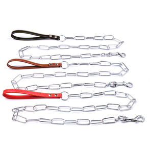 Perro fuerte de acero de Primavera de cadena de enlace chapado en cromo correa de perro con mango de cuero - Product Image 1