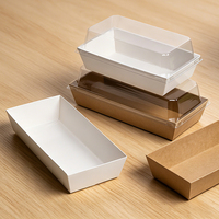 Boîte à lunch jetable biodégradable sans BPA, en papier kraft rectangulaire avec couvercle transparent, qualité alimentaire supérieure, pour desserts, pâtisseries et salades