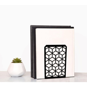Geomod <strong>3D</strong> Cube Black Metal Boho Minimal <strong>Bookends</strong> 3 Pair Multi-piece Durable Sturdy Office Book Holders 7x4.75 Inches - Product Image 2