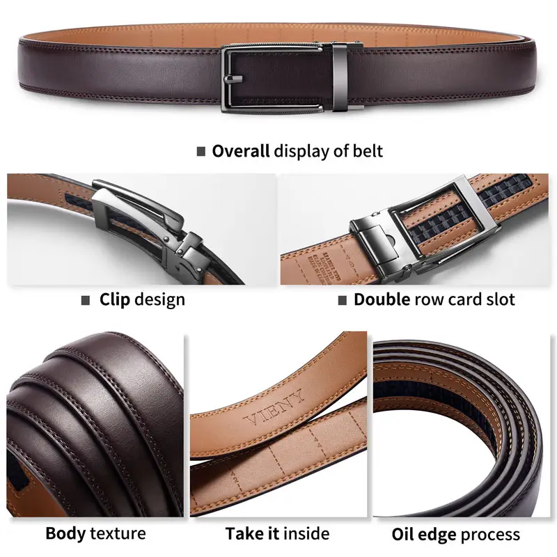 Custom High Quality Adjustable Automatic Buckle Split Leather Belt Designer Luxury Business Men Genuine Leather Belts