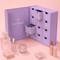 Boîte de calendrier de l'avent magnétique de luxe violette avec 9 ou 12 tiroirs pour parfums, cosmétiques, bijoux, emballage cadeau de fêtes