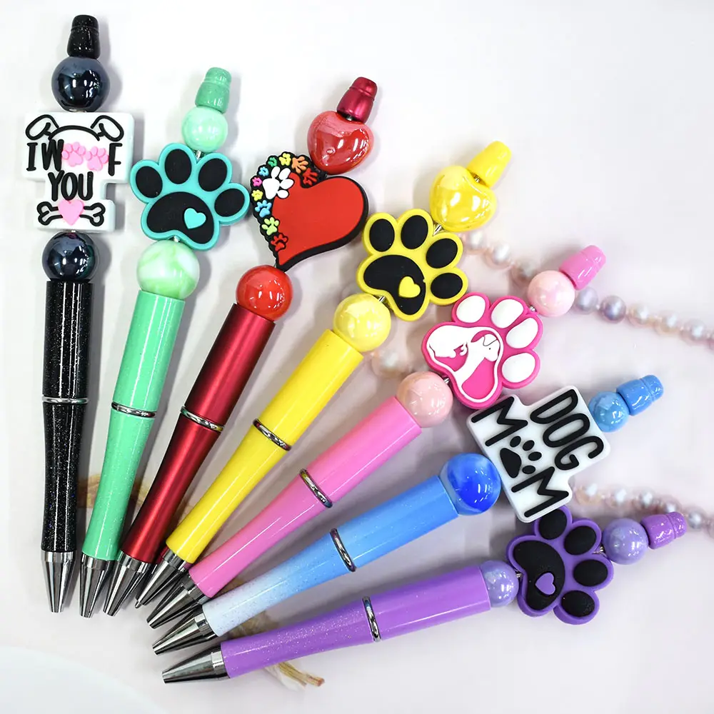 New Design Diy Soft Material Coffee Dogs Paw Print Pvc Focal Bead Dogs Pens Beads For Pen Making