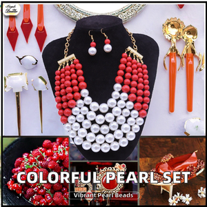 Parure de bijoux Hyperbole plaquée or avec perles d'imitation multicouches pour femme, collier et boucles d'oreilles pendantes, cadeau de mariage - Product Image 3