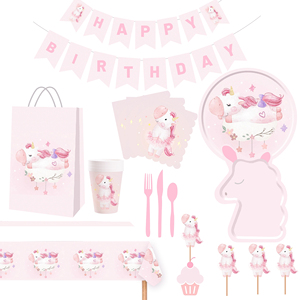 DAMAI Unicorn Birthday Party Supplies Pink <b>Disposable</b> Tableware Set <b>Plates</b> Cups Napkins Cutlery for Girls - Product Image 3