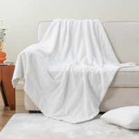 OEM ODM Custom White Check Emboss Faux Rabbit Fur Blanket Double Layer Skin Friendly Plush <strong>Couch</strong> Throw with Neat Binding Edge