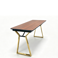 Table rectangulaire pliante pour banquet, pieds en acier inoxydable doré, table pliante pour hôtel, bureau, réunion