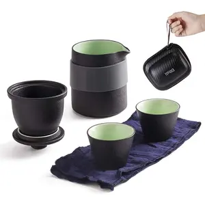 1锅2迷你杯瓷茶杯Eva茶具便携袋户外野餐