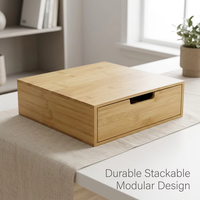 Organizador de Maquillaje de Bambú Premium con Cajón, Caja de Almacenamiento de Cosméticos y Joyas de 4 Compartimentos para Tocador