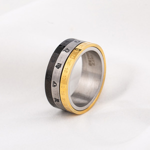 Men's <b>Titanium</b> Steel Constellation Calendar Rotating <b>Ring</b> Gold Plated Retro Fashion Jewelry Gift - Product Image 1