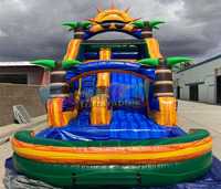 Structure gonflable commerciale pour jardin, avec toboggan aquatique tropical en marbre, château sauteur et piscine intégrée