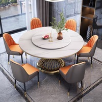 Table de salle à manger moderne de luxe avec dessus en marbre et base en acier inoxydable 6 places meubles de restaurant table à manger ronde ensemble 4 chaises