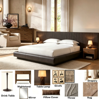 Ensemble de chambre contemporain personnalisé de luxe discret en gros, comprenant une lampe de table, un fauteuil cascade, une table de chevet ouverte en bois massif et des meubles cannelés
