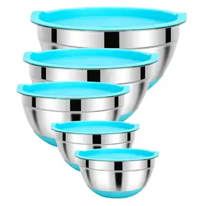 Tigela de mistura multifuncional 3 em 1, aço inoxidável, conjunto de tigela de tampas, cor personalizada, tigela de silicone personalizada, venda imperdível