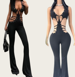 Viviblook Z0206JP01 Mono de mujer de moda, nuevo, sin mangas, con cordones en la espalda, acampanado, ajustado, para mujer - Product Image 1