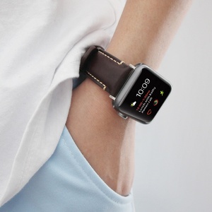 Custom logo Handmade Genuine Leather Flat Stitched Watch Bands Waterproof Luxury Smart Watch Strap for Apple Watch Full Series - Product Image 2