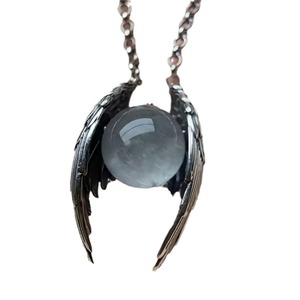 Wholesale Punk Retro Sliver Color Wings Round Smooth <b>Ice</b> Crack Crystal Pendant Necklace for Women Personality Jewelry Accessory - Product Image 1