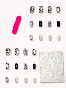 Ensemble de <span class=keywords><strong>faux</strong></span> ongles en ABS <span class=keywords><strong>noir</strong></span> imprimé léopard, 24 pièces, design carré, décoration française brillante pour les doigts, ongles amovibles à presser de style salon - Product Image 4
