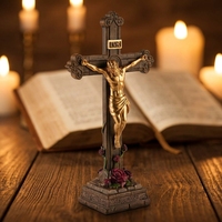Statues religieuses personnalisées en résine : Jésus debout avec croix pour église, maison, prière, décoration catholique