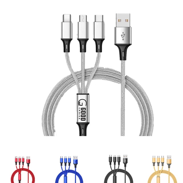 3 in 1 Super Fast Charging Cable Usb to Type C Fast Charging Data Line Usb Durable Nylon Quick Charge Cable