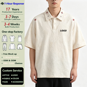 <span class=keywords><strong>Polo</strong></span> a Maniche Corte con Ricamo a Croce, Oversize Vintage Beige, in Cotone, Stile Casual da Uomo - Product Image 1