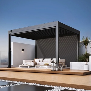 Pérgola motorizada En Gazebo bioclimático de aluminio con luces LED Techo con persianas Puertas corredizas de vidrio Patio Gazebo Pérgola