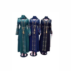 2025 New Arrival Cotton Rhinestone Abaya <strong>for</strong> Women Muslim Maxi <strong>Dress</strong> with Belt <strong>Long</strong> Sleeve Kaftan <strong>for</strong> Party Wedding Ramadan - Product Image 2