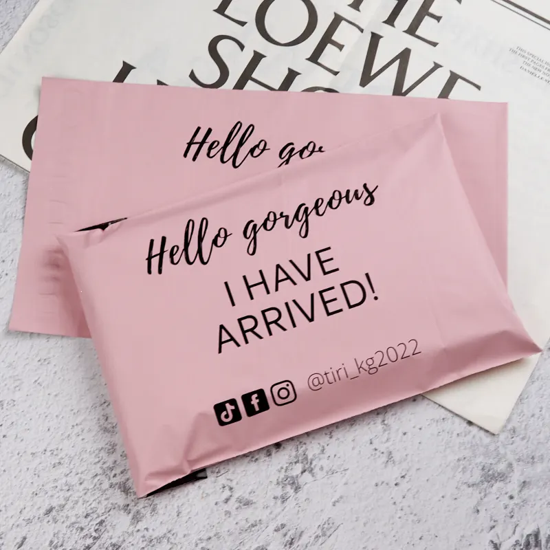 custom printed logo small matte pink mailers poly shipping packaging envelope courier postal bag for clothing