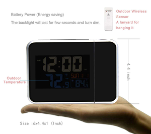 Horloge de bureau à projection radio-pilotée avec écran LCD numérique réglable à 180 degrés, avec calendrier et température intérieure/extérieure - Product Image 4