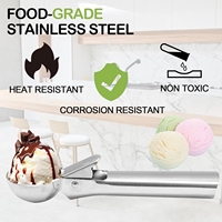 Sendok Es Krim Stainless Steel dengan Mekanisme Pelepas untuk Membuat Bola-bola Gelato, Bola-bola Buah, Bakso, dan Lainnya dengan Bentuk Sempurna