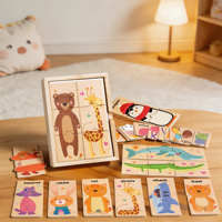 Puzzle Hewan Kotak Kayu Puzzle Montessori Kayu Mainan Edukasi Pembelajaran Mainan Sensorik untuk Anak Prasekolah Grosir