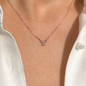 Joyería Infantil Personalizada, Delicado Collar con Colgante de Mariposa Flotante con Circonitas en Plata de Ley 925, Conjunto de Joyería Fina para Niñas y Mujeres - Product Image 3
