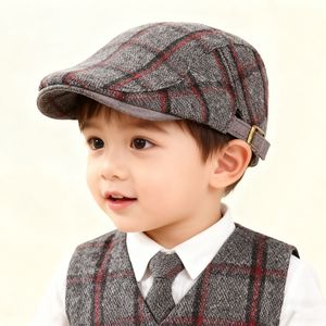 <span class=keywords><strong>Béret</strong></span> en laine mélangée à carreaux pour tout-petits, automne-hiver, casquette rétro britannique à visière pour bébés garçons et filles, assortie au quotidien K17 - Product Image 3