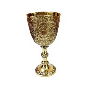 Luxury Brass Goblet Embossed Design Metal Wine <b>Glass</b> Reusable <b>Bar</b> Accessory - Product Image 1