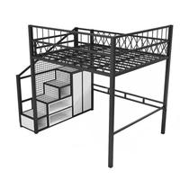 Platzsparendes Multifunktionales Metall-Hochbett mit Schreibtisch unter dem Bett, Robuster Eisenrahmen Etagenbett
