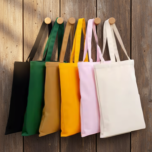 กระเป๋าผ้าแคนวาสแบบใช้ซ้ำได้ ขายส่ง พร้อมหูหิ้วยาว ขนาดกลาง สำหรับใช้ในซูเปอร์มาร์เก็ต - Product Image 5