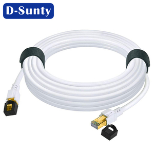Câble <span class=keywords><strong>Ethernet</strong></span> CAT8 SFTP Noir & Blanc Cordon Rond Plaqué Or RJ45 Anti-Interférence <span class=keywords><strong>pour</strong></span> Gaming Compatible avec Routeur/PS5 - Product Image 4