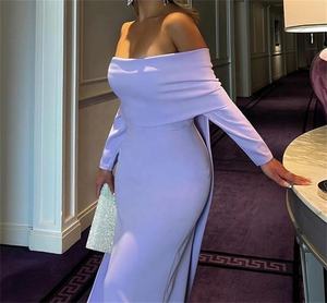 Mily Bridal ML026 Simple Purple Strapless <strong>Satin</strong> Evening <strong>Dresses</strong> Off Shoulder Long Sleeves with Long Robe Evening <strong>Dresses</strong> - Product Image 3