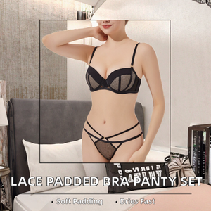 Ensemble soutien-gorge et culotte sexy en dentelle pour femme, rembourré, à bretelles réglables, avec armatures, style hipster, motif uni, séchage rapide, teinture unie, avec logo - Product Image 2