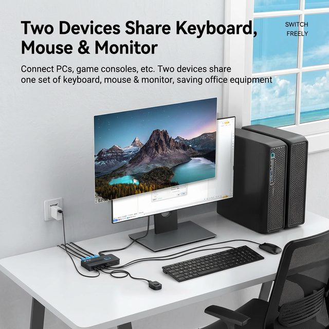 4 Port Manual 4K 60Hz HDMI KVM Switch with USB2.0 Hub and Desktop Controller KVM Switcher for 4 Computers