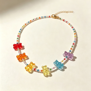 <b>Candy</b> Color Handmade Beaded Choker <b>Necklace</b> Cute Gummy Bear Pendant <b>Necklace</b> For Girls - Product Image 4