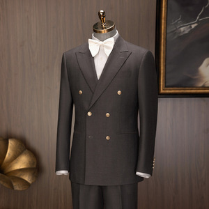 Ensemble de costume d'affaires <span class=keywords><strong>pour</strong></span> <span class=keywords><strong>homme</strong></span> à double boutonnage avec impression de logo personnalisé, veste respirante et imperméable à revers cranté, ensemble 3 pièces - Product Image 1