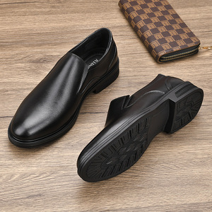 Chaussures habillées en cuir véritable pour hommes, à enfiler, bout rond, semelle en caoutchouc respirante, pour mariage et occasions formelles, toutes saisons - Product Image 3