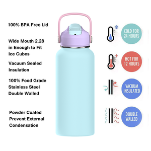 Giá rẻ tùy chỉnh chất lượng cao 32oz 40oz thép không gỉ chân không cách nhiệt rộng miệng chai nước với 3 nắp - Product Image 3