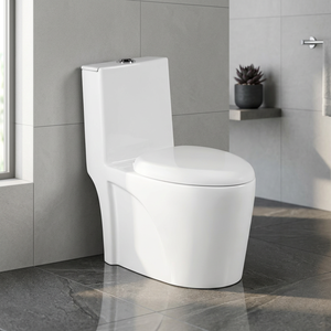 WC monobloc en céramique colorée, sans bride, à double chasse, à poser au sol, pour toilettes publiques, avec abattant à fermeture douce - Product Image 2