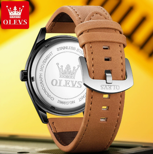 OLEVS 9962 Fashion Life Waterproof Watch Genuine Leather Belt Japan Original Quartz Man Watches Dual Calendar Display <b>Hand</b> <b>Clock</b> - Product Image 4