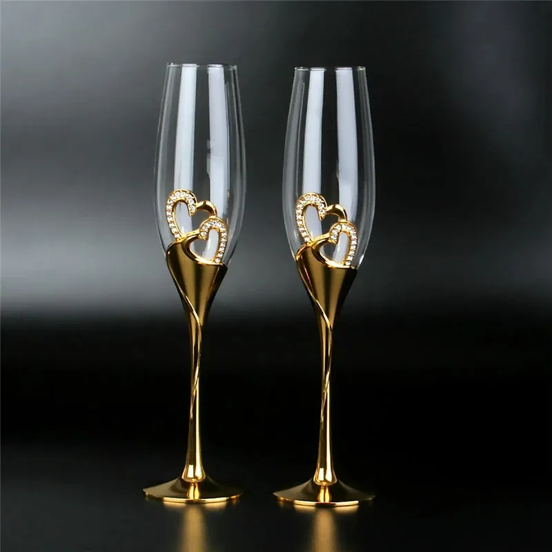Crystal Champagne Glasses Couple Wedding Gift Party Glass Crystal Glasses Bar Supplies Stemware Golden Wine Glasses Set