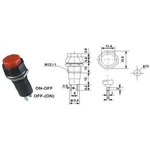 Interrupteur à bouton-poussoir à réinitialisation momentanée/autobloquant octogonal de 12 mm PBS-14A, PBS-14B 250 VCA 1 A - Product Image 2