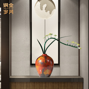 Jarrón de cobre con diseño de orquídeas coloridas, hecho a mano, estilo zen asiático, decoración de mesa para sala de estar, regalo de inauguración de casa - Product Image 1