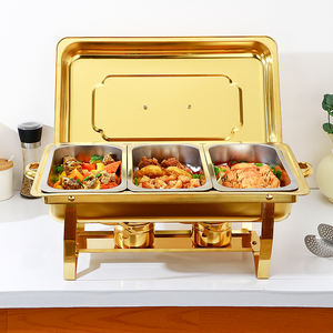 Plato de frotamiento de acero inoxidable de 12L con estufa de buffet de hotel de tres rejillas para calentar y sujetar alimentos - Product Image 4