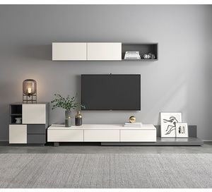 Noordse design klassieke <span class=keywords><strong>tv</strong></span>-meubelset, vloermodel, houten kast, meerdere opbergruimtes, modern, eenvoudig, woonkamer, slaapkamer, salontafel - Product Image 1
